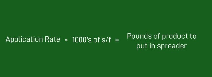 math equation showing how much fertilizer to put into spreader