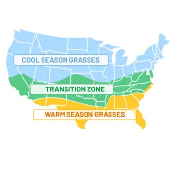 A map showing areas of warm and cool season grass in the United States.